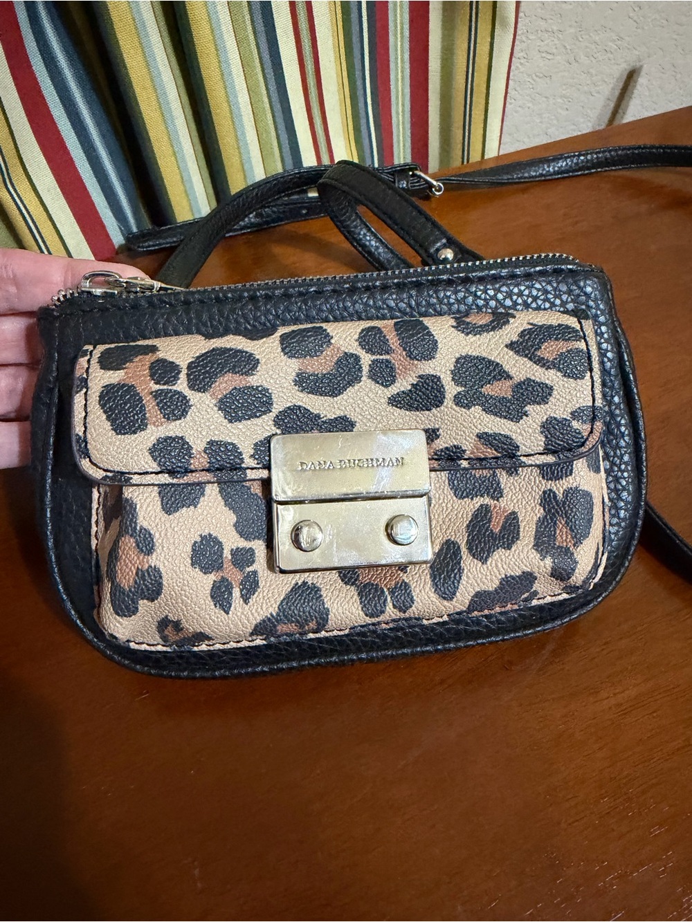 Dana Buchman Leopard Print Crossbody in Black and Tan